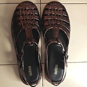 Melissa Possession jelly sandals, size 9 in multicolored glitter